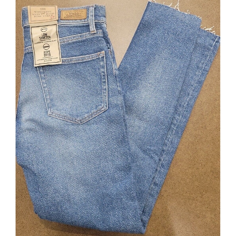 NWT Polo Ralph Lauren Womens TheTompkins Skinny High Rise Ankle Blue Jeans Sz 27